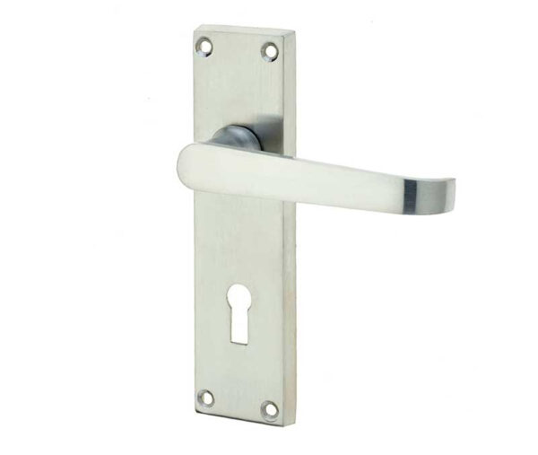 Frelan Victorian Straight Door Handle on Lockplate Satin Chrome