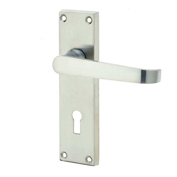 Victorian Straight Door Handle on Lockplate Satin Chrome