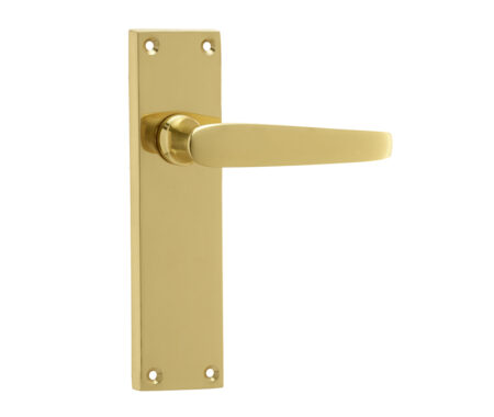 Victorian Straight Door Handles on Long Latchset Plate Polished Brass