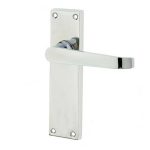 Victorian Straight Door Handles on Long Latchset Plate Polished Chrome