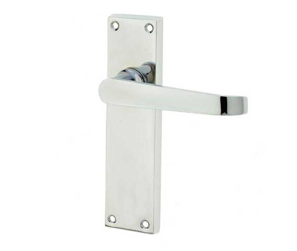 Frelan Victorian Straight Door Handles on Long Latchset Plate Polished Chrome