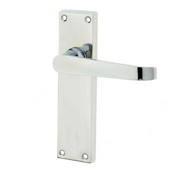 Victorian Straight Door Handles on Long Latchset Plate Polished Chrome