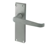 Victorian Straight Door Handles on Long Latchset Plate Satin Chrome