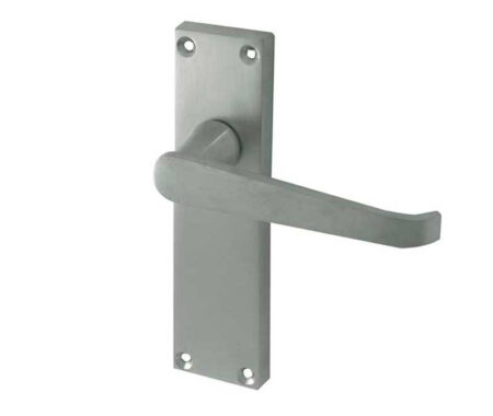 Victorian Straight Door Handles on Long Latchset Plate Satin Chrome