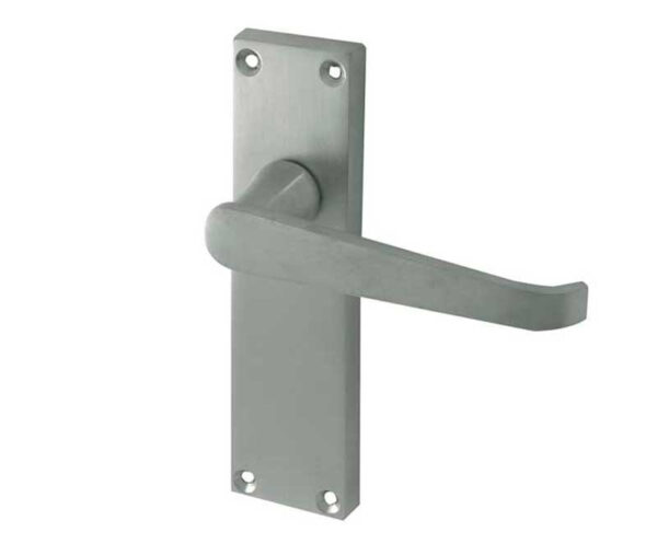 Frelan Victorian Straight Door Handles on Long Latchset Plate Satin Chrome