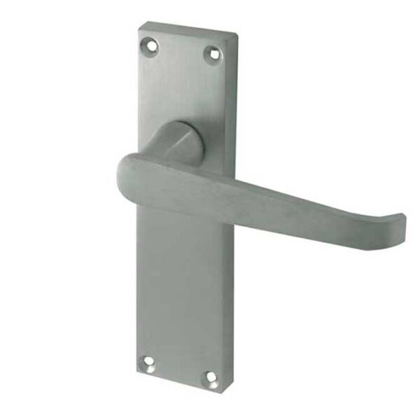 Victorian Straight Door Handles on Long Latchset Plate Satin Chrome