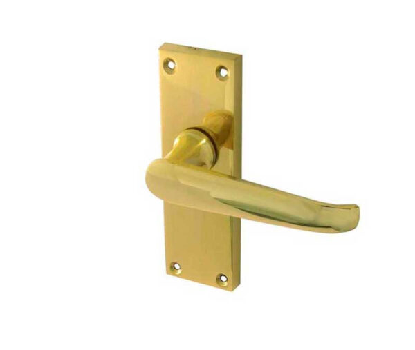 Frelan Victorian Straight Door Handle on Short Latchset Plate Polished Brass