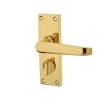Victorian Straight Door Handle on Privacy Plate Polished Brass