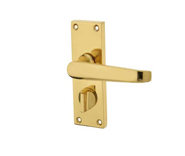 Frelan Victorian Straight Door Handle on Privacy Plate Polished Brass