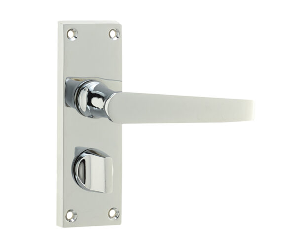 Frelan Victorian Straight Door Handle on Privacy Plate Polished Chrome