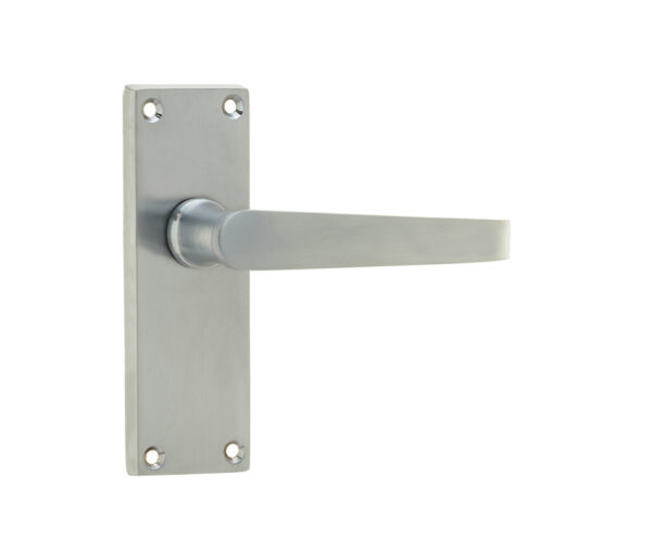 Frelan Victorian Straight Door Handle on Short Latchset Plate Satin Chrome