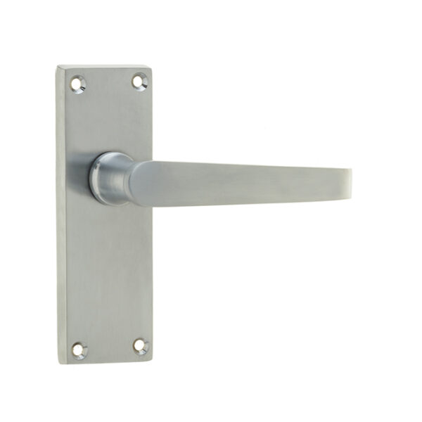 Victorian Straight Door Handle on Short Latchset Plate Satin Chrome