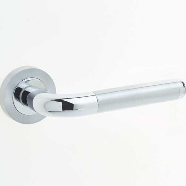 Twin Door Handle on Rose Polished Chrome/Satin Chrome