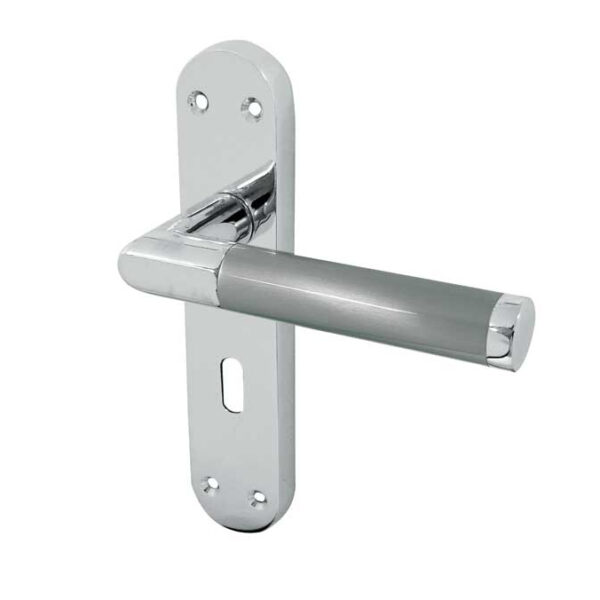 Frelan Mitred Suite Door Handle on Lockplate Polished Chrome/Satin Chrome - Polished Chrome / Satin Chrome
