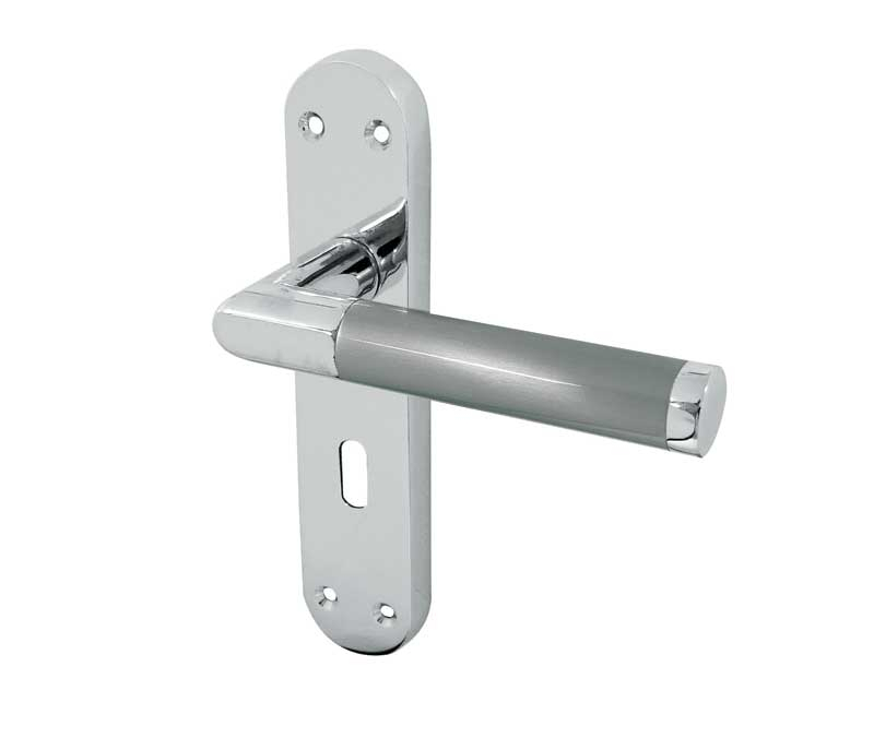 jv436pcsc.jpg Frelan Mitred Suite Door Handle on Lockplate Polished Chrome/Satin Chrome - Polished Chrome / Satin Chrome - Image 1
