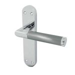 Frelan Mitred Suite Door Handle on Latchplate Polished Chrome/Satin Chrome - Polished Chrome / Satin Chrome