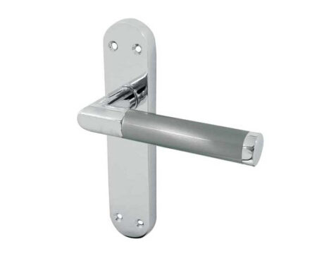 Frelan Mitred Suite Door Handle on Latchplate Polished Chrome/Satin Chrome - Polished Chrome / Satin Chrome