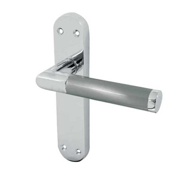 Frelan Mitred Suite Door Handle on Latchplate Polished Chrome/Satin Chrome - Polished Chrome / Satin Chrome