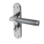 Frelan Mitred Suite Door Handle on Bathroom Plate Polished Chrome/Satin Chrome - Polished Chrome / Satin Chrome
