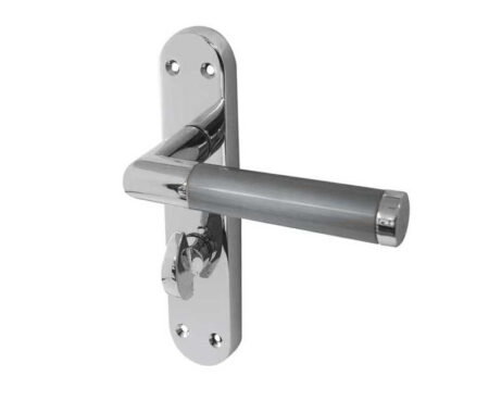 Frelan Mitred Suite Door Handle on Bathroom Plate Polished Chrome/Satin Chrome - Polished Chrome / Satin Chrome