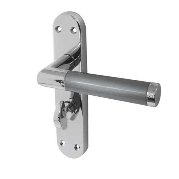 Frelan Mitred Suite Door Handle on Bathroom Plate Polished Chrome/Satin Chrome - Polished Chrome / Satin Chrome