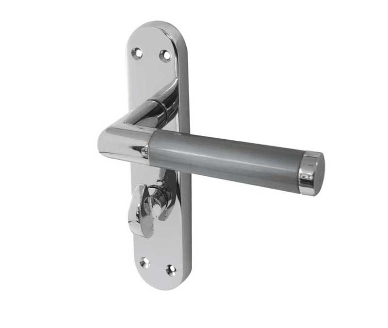 jv438pcsc.jpg Frelan Mitred Suite Door Handle on Bathroom Plate Polished Chrome/Satin Chrome - Polished Chrome / Satin Chrome - Image 1