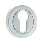 Frelan Jedo Designer Euro Profile Escutcheons on 50mm Round Rose Satin Chrome