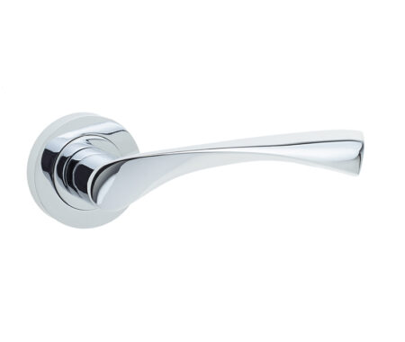 Frelan Twirl Door Handle on Rose Polished Chrome