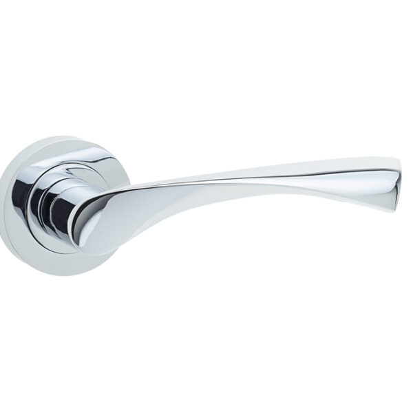 Frelan Twirl Door Handle on Rose Polished Chrome