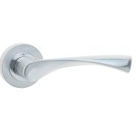 Frelan Twirl Door Handle on Rose Polished Chrome/Satin Chrome - Polished Chrome / Satin Chrome