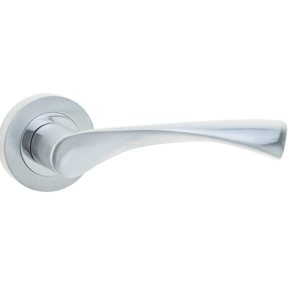 Frelan Twirl Door Handle on Rose Polished Chrome/Satin Chrome - Polished Chrome / Satin Chrome