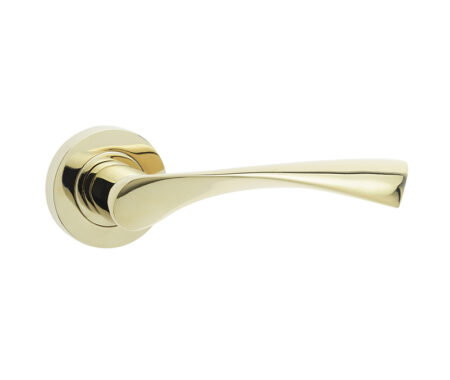 Frelan Twirl Door Handle on Rose PVD Brass - Brass Finish