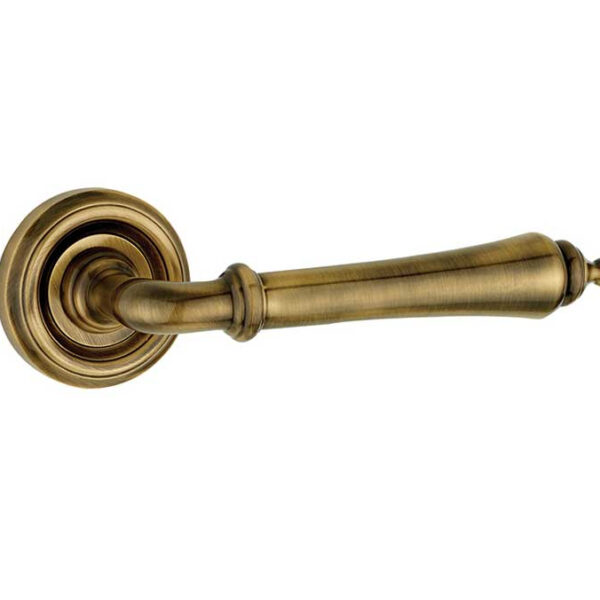 Camille Door Handle on Rose Antique Brass