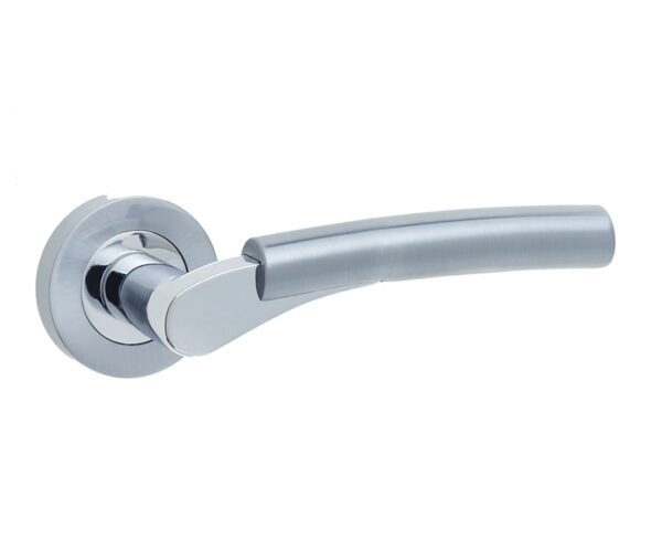 Frelan Arkus Door Handle on Rose Polished Chrome/Satin Chrome - Polished Chrome / Satin Chrome
