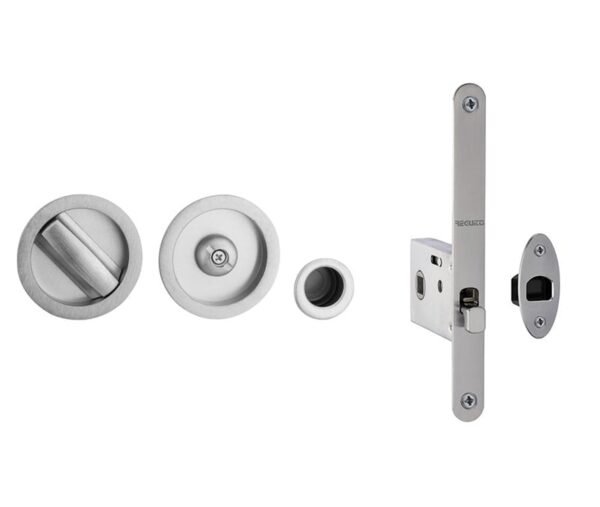 Frelan Jedo Bathroom Lock C/W Circular Furniture To suit doors 35 to 38mm Satin Chrome