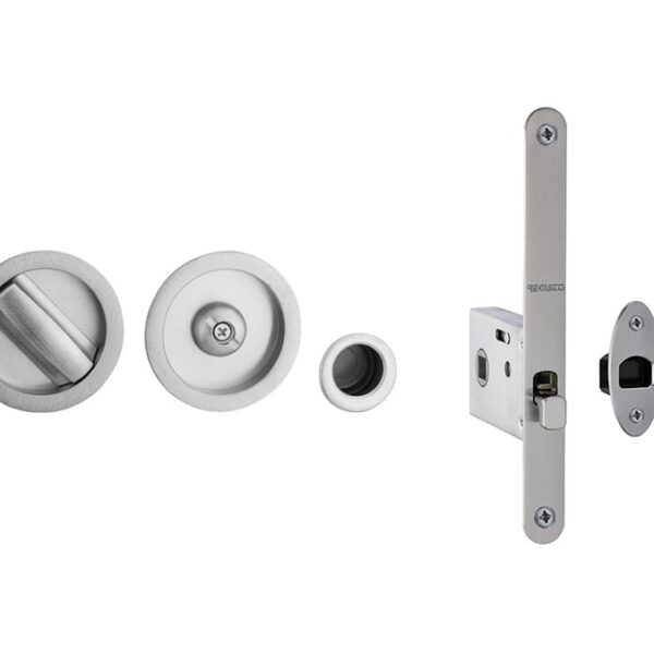 Jedo Bathroom Lock C/W Circular Furniture To suit doors 35 to 38mm Satin Chrome