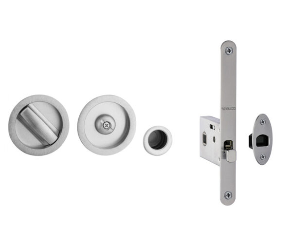 Frelan Jedo Bathroom Lock C/W Circular Furniture To suit doors 40 to 45mm Satin Chrome