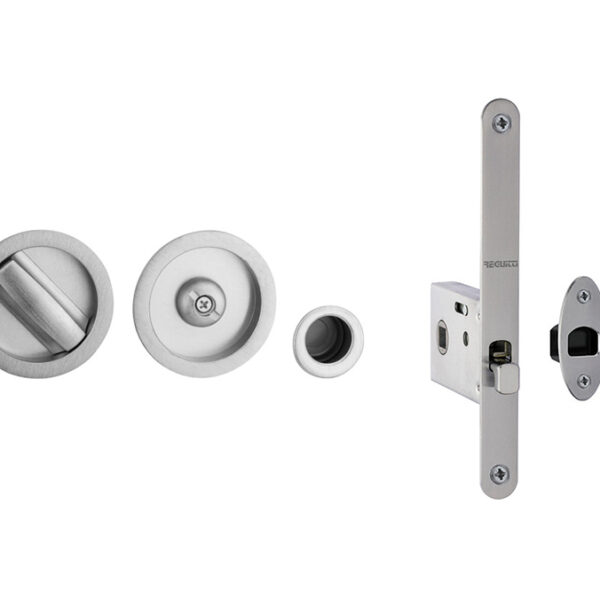 Jedo Bathroom Lock C/W Circular Furniture To suit doors 40 to 45mm Satin Chrome