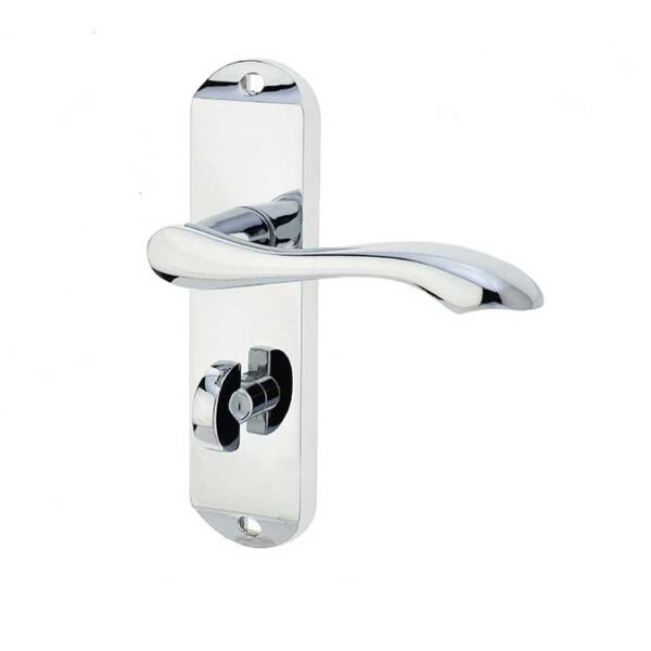 Broadway Suite Door Handle on Bathroom Plate Polished Chrome