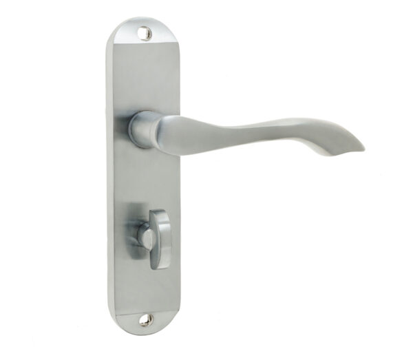 Frelan Broadway Suite Door Handle on Bathroom Plate Satin Chrome
