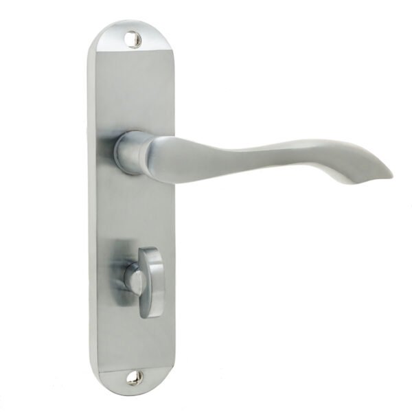 Broadway Suite Door Handle on Bathroom Plate Satin Chrome