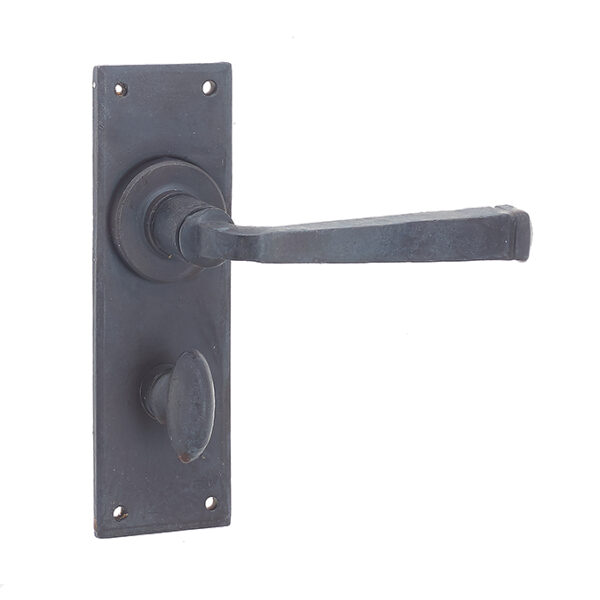 Valley Forge Door Handle on Bathroom Plate Beeswax