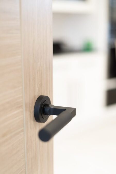 Matt Black Millhouse Brass Cartwright Knurled Lever Door Handle on Round Rose - (MHR200MB) - Image 2