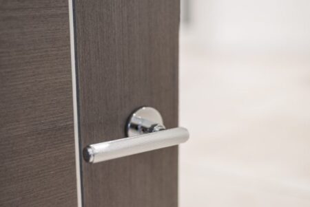 Polished Chrome Millhouse Brass Stephenson Knurled Lever Door Handle on 5mm Slimline Round Rose - (MHSR250PC) - Image 2