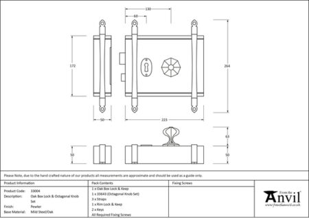 Pewter Oak Box Lock & Octagonal Knob Set | 33004 - Image 2