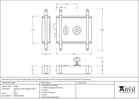 Black Oak Box Lock & Octagonal Knob Set | 33005 - Image 2