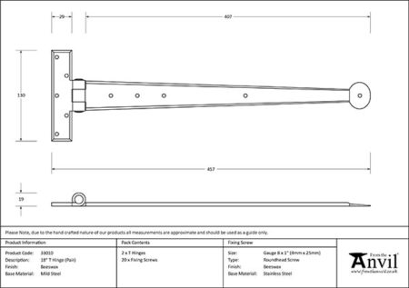 Beeswax 18" Penny End T Hinge (pair) | 33010 - Image 2