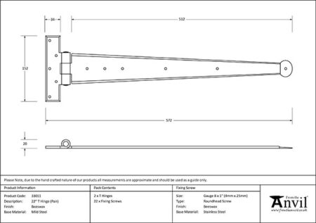 Beeswax 22" Penny End T Hinge (pair) | 33011 - Image 2