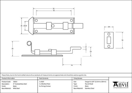 Black 4" Cranked Door Bolt | 33014 - Image 2