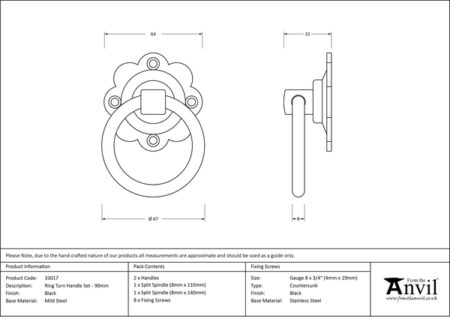 Black Ring Turn Handle Set | 33017 - Image 2